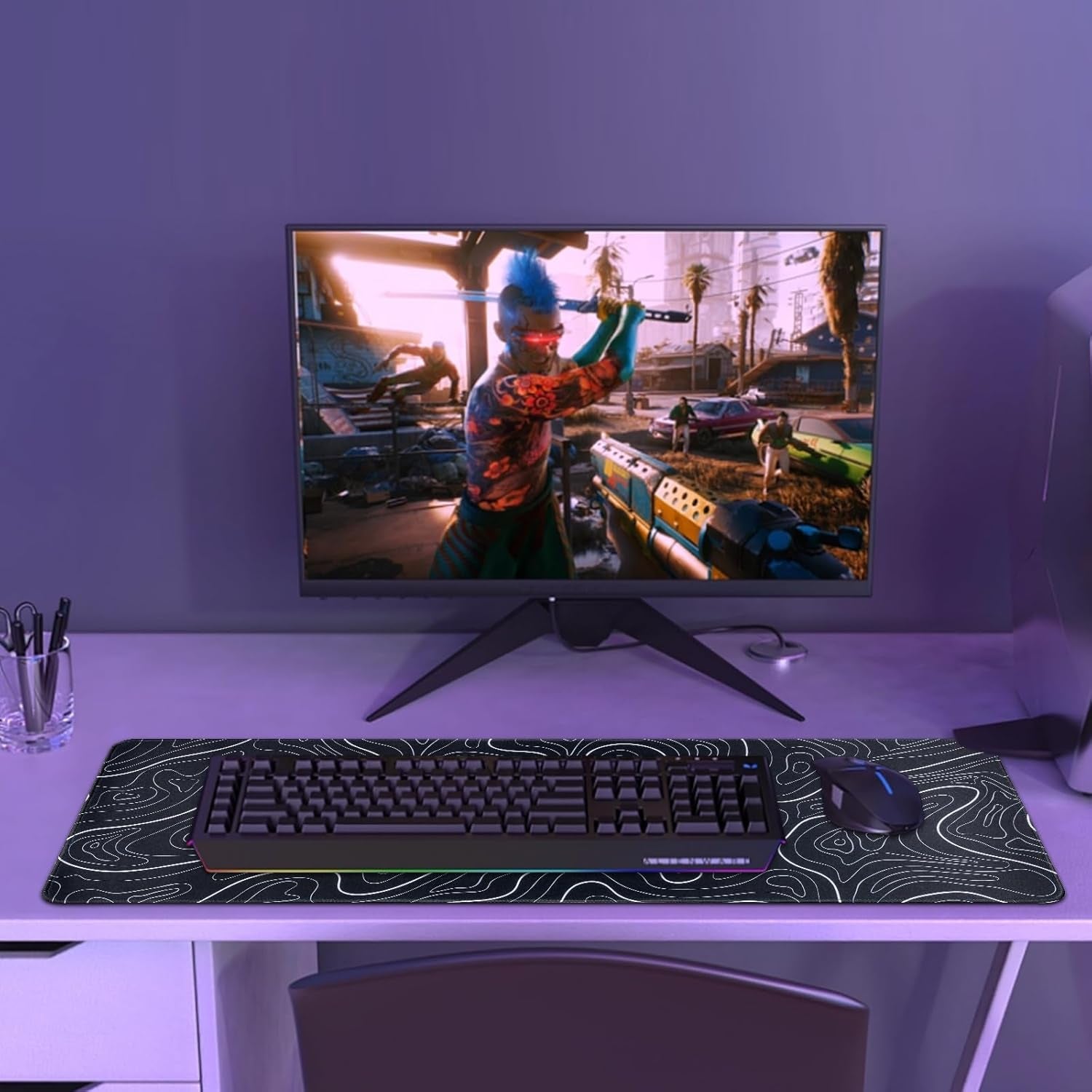 Large Gaming Mouse Pad, Topographic Mouse Mat for Gaming Mousepad Office, Long XL Mouse Pads Keyboard Pad for Computer Laptop 31.5''X11.8'' Desk Mat (Black)