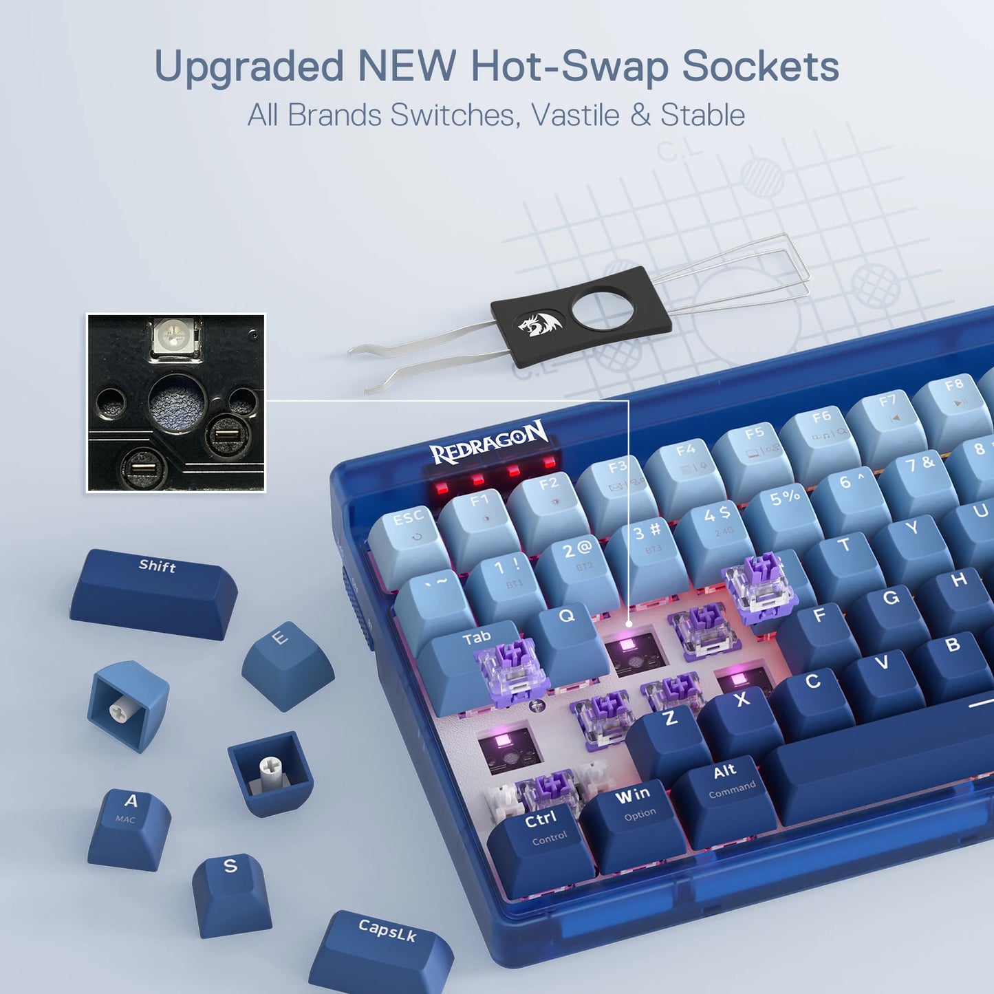 K656 PRO 3-Mode Wireless RGB Gaming Keyboard, 100 Keys Mechanical Keyboard , Hot-Swappable Socket, Purple Switches