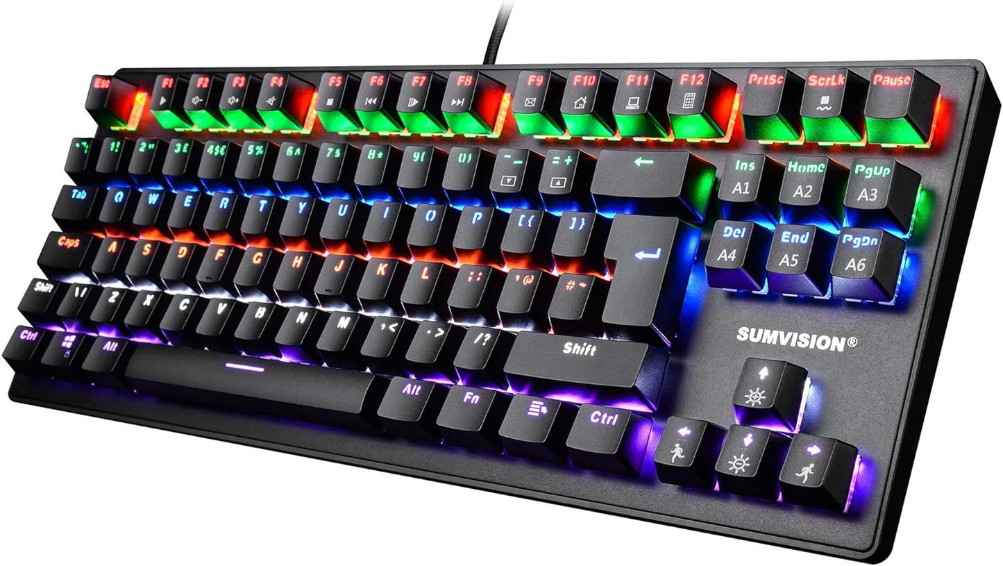 Gaming Keyboard  ACIES True Mechanical Keyboard Tenkeyless TKL Rainbow LED 100% Anti-Ghosting Programmable Macro for Gaming PC Xbox PS5 Apple Mac (UK DESIGN UK TECH SUPPORT UK QWERTY LAYOUT)