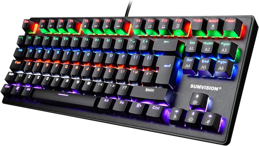 Gaming Keyboard  ACIES True Mechanical Keyboard Tenkeyless TKL Rainbow LED 100% Anti-Ghosting Programmable Macro for Gaming PC Xbox PS5 Apple Mac (UK DESIGN UK TECH SUPPORT UK QWERTY LAYOUT)