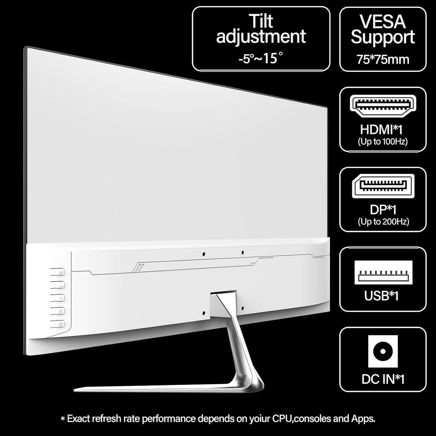 24 Inch Gaming Monitor, 200Hz Computer Monitor, FHD 1080P PC Monitors, 24.5" Frameless Monitors Va,Srgb 100%, Displayport, Hdmi,Eye Care, Wall-Mounted 75 * 75Mm Compatible