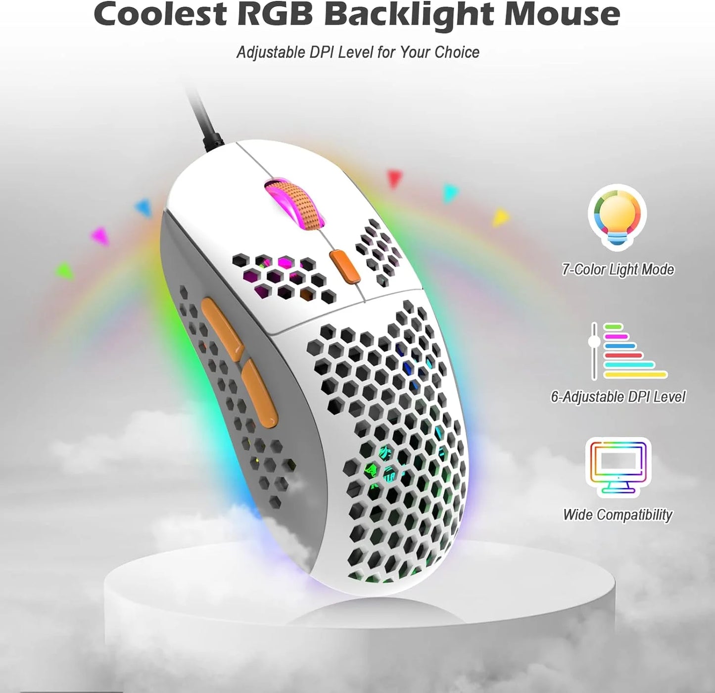 T60PRO 60% Mechanical Keyboard and Mouse Combo+Coiled USB C Cable, Compact RGB LED Backlit Keyboard, Linear Red Switch, 6400 DPI Programmable RGB Mouse for PC Mac Gamer(Grey&White)