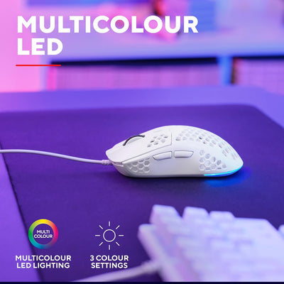 Helox USB White Gaming Mouse Superlight 65G | Adjustable DPI (200-6400), Optical Sensor, 6 Programmable Buttons, RGB LED Lighting, Gaming PC Gaming Laptop Macbook