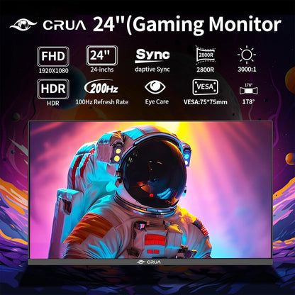 24 Inch Curved Gaming Monitor, 180Hz/200Hz FHD 1080P, 1Ms Response, AMD Freesync, Eye-Care Flicker-Free, Frameless Esports Display with HDMI & DP, VESA Wall Mount – Black