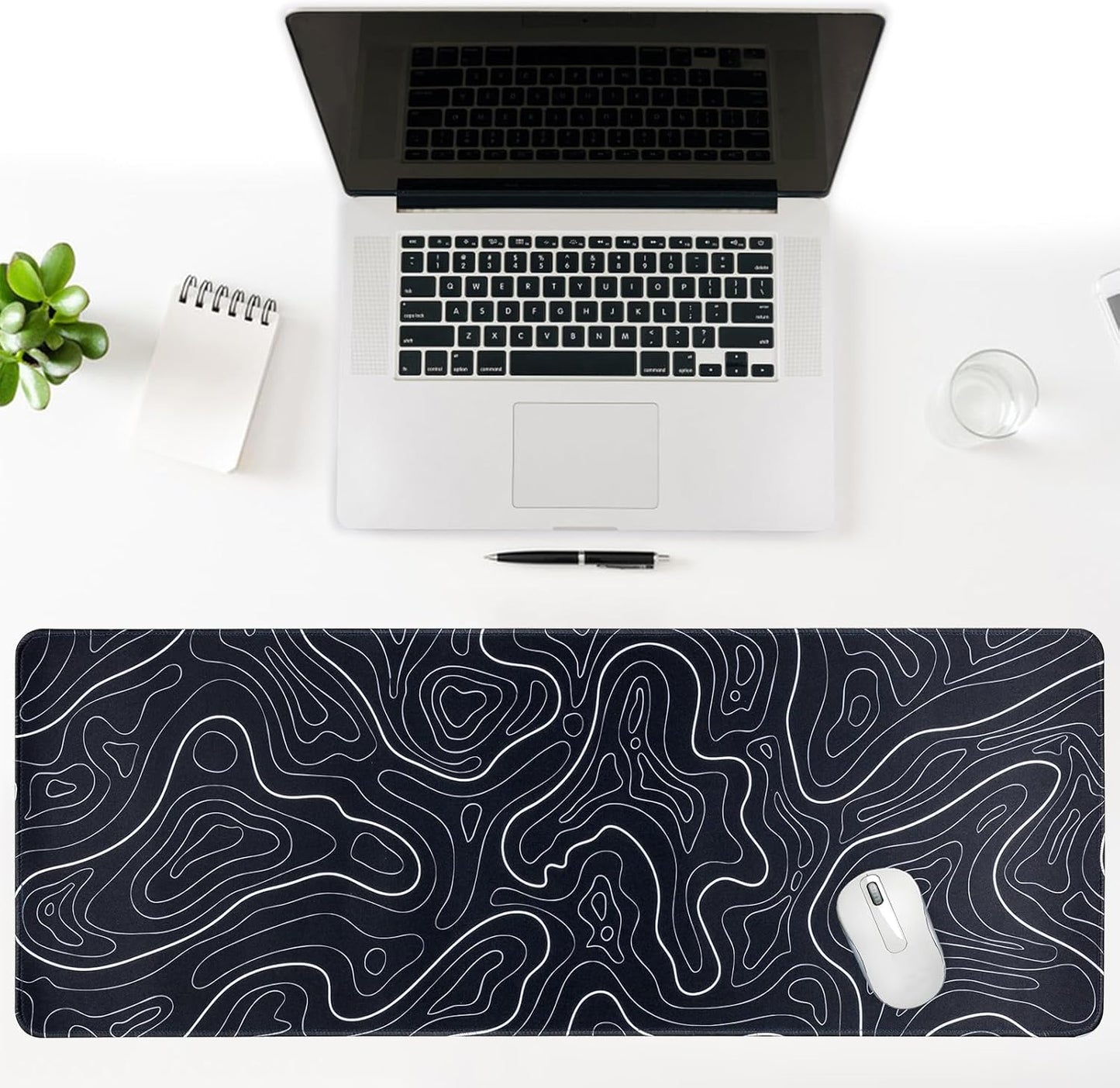 Large Gaming Mouse Pad, Topographic Mouse Mat for Gaming Mousepad Office, Long XL Mouse Pads Keyboard Pad for Computer Laptop 31.5''X11.8'' Desk Mat (Black)