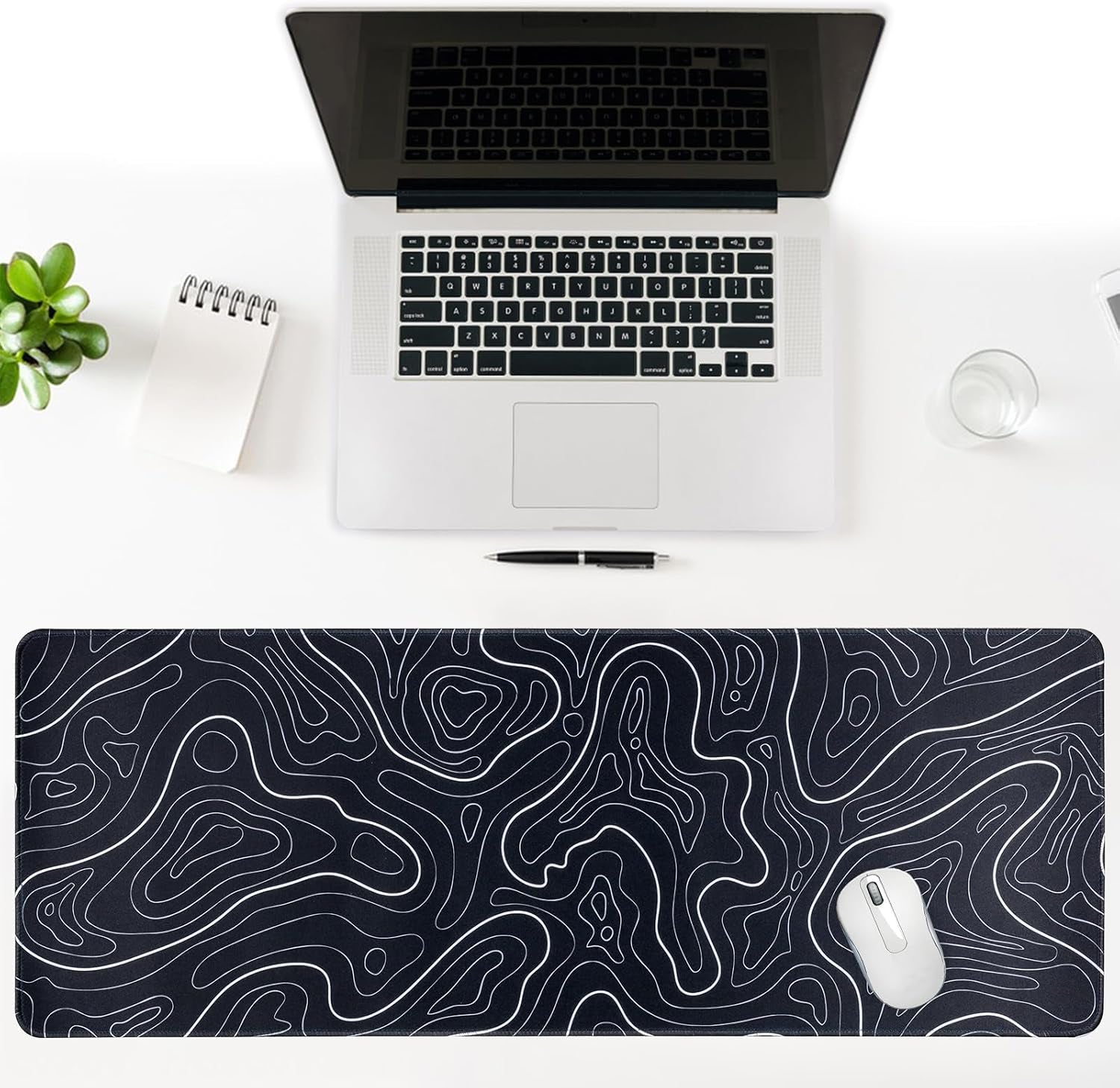 Large Gaming Mouse Pad, Topographic Mouse Mat for Gaming Mousepad Office, Long XL Mouse Pads Keyboard Pad for Computer Laptop 31.5''X11.8'' Desk Mat (Black)