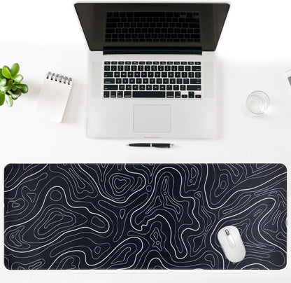 Large Gaming Mouse Pad, Topographic Mouse Mat for Gaming Mousepad Office, Long XL Mouse Pads Keyboard Pad for Computer Laptop 31.5''X11.8'' Desk Mat (Black)