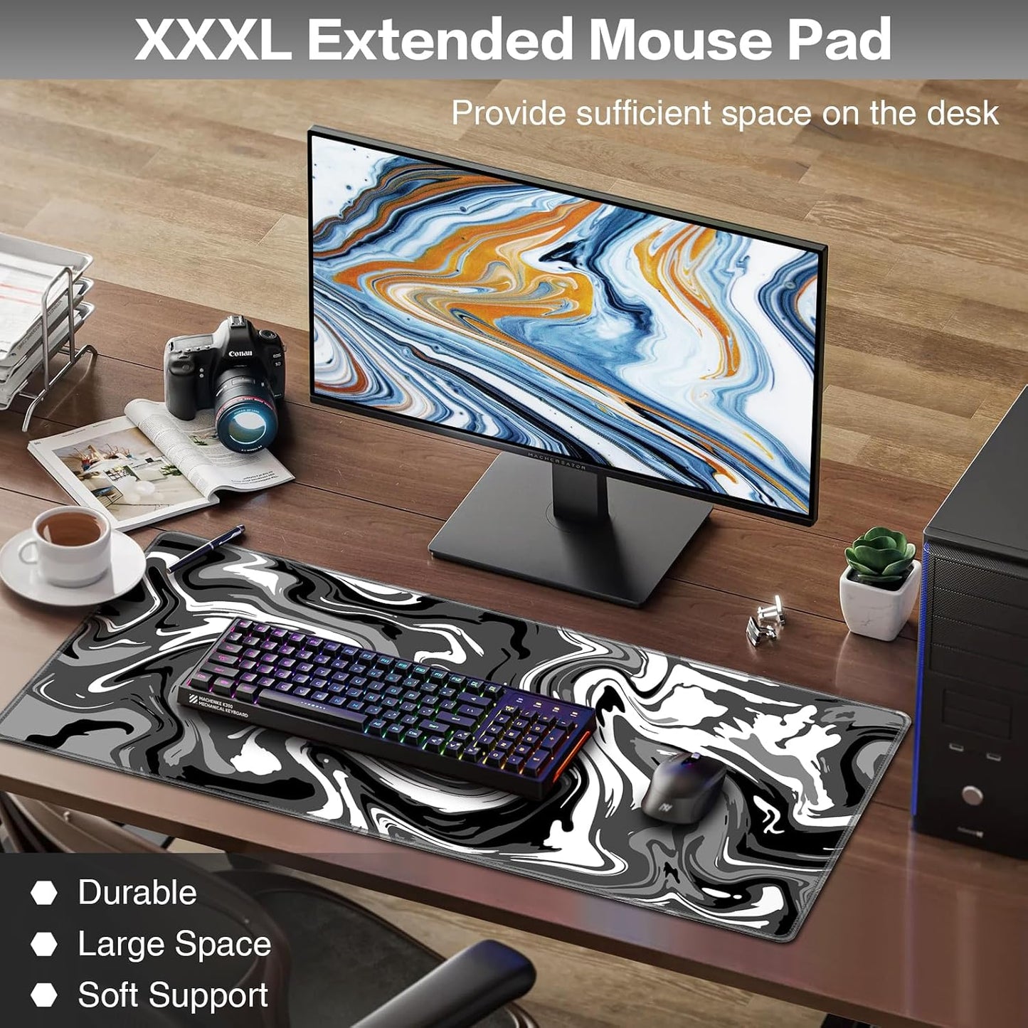 Large Mouse Mat, Gaming Mouse Pad XXL| Desk Mat 900X400Mm Mousepad | Waterproof, Non-Slip Rubber Base Desk Mat with Stitched Edges | Extended Mousepad for PC, Office & Home Gaming