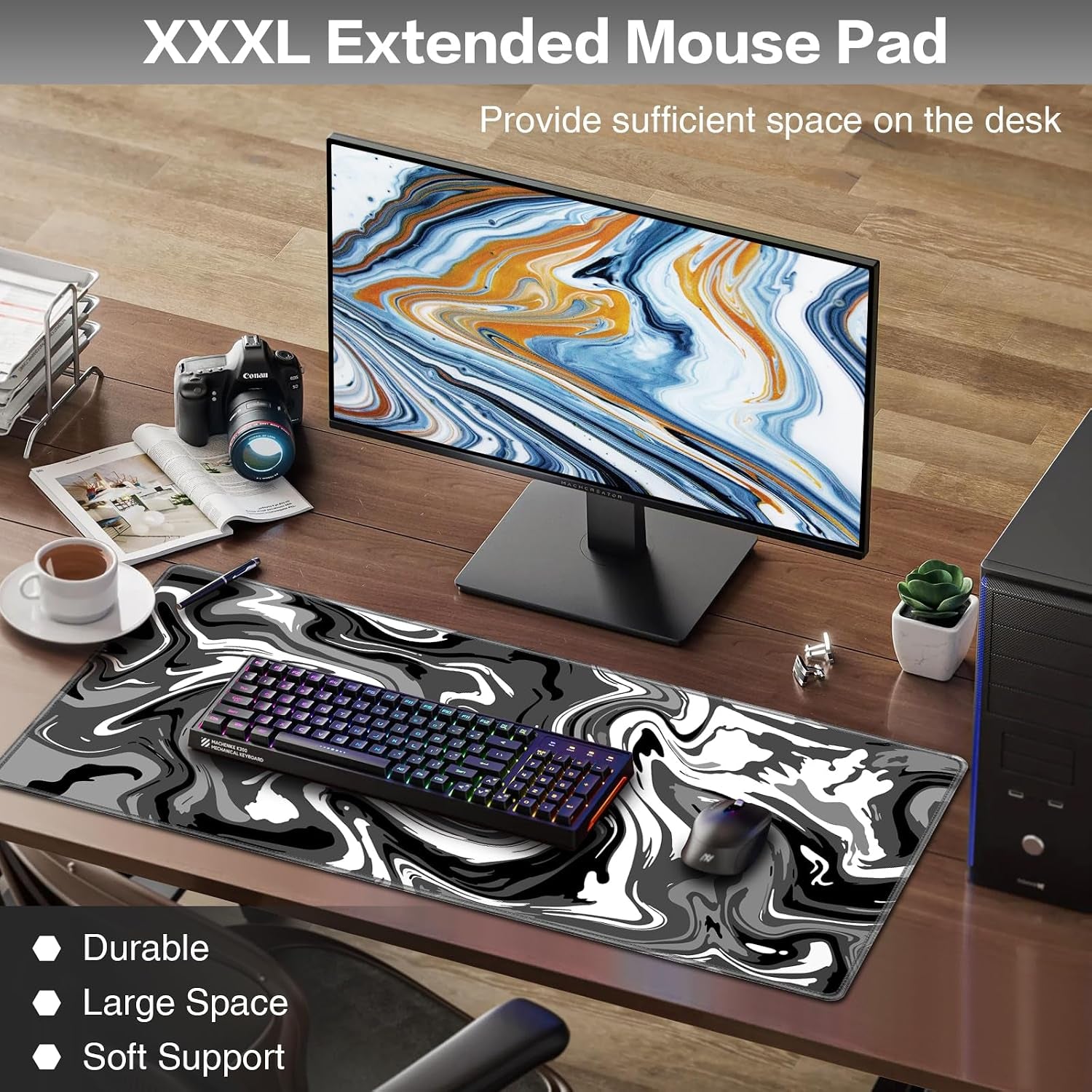 Large Mouse Mat, Gaming Mouse Pad XXL| Desk Mat 900X400Mm Mousepad | Waterproof, Non-Slip Rubber Base Desk Mat with Stitched Edges | Extended Mousepad for PC, Office & Home Gaming