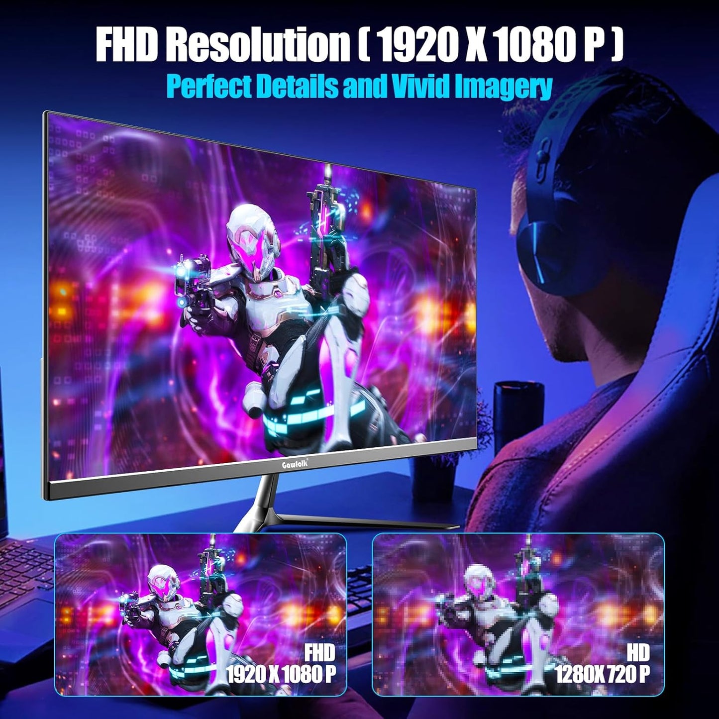 24 Inch Gaming Monitor, 200Hz Computer Monitor, FHD 1080P PC Monitors, 24.5" Frameless Monitors Va,Srgb 100%, Displayport, Hdmi,Eye Care, Wall-Mounted 75 * 75Mm Compatible