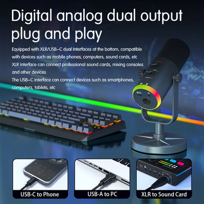 B29C-Condenser MIC USB Dynamic RGB Gaming Microphone for Computer for Podcast Live Streaming Gaming White