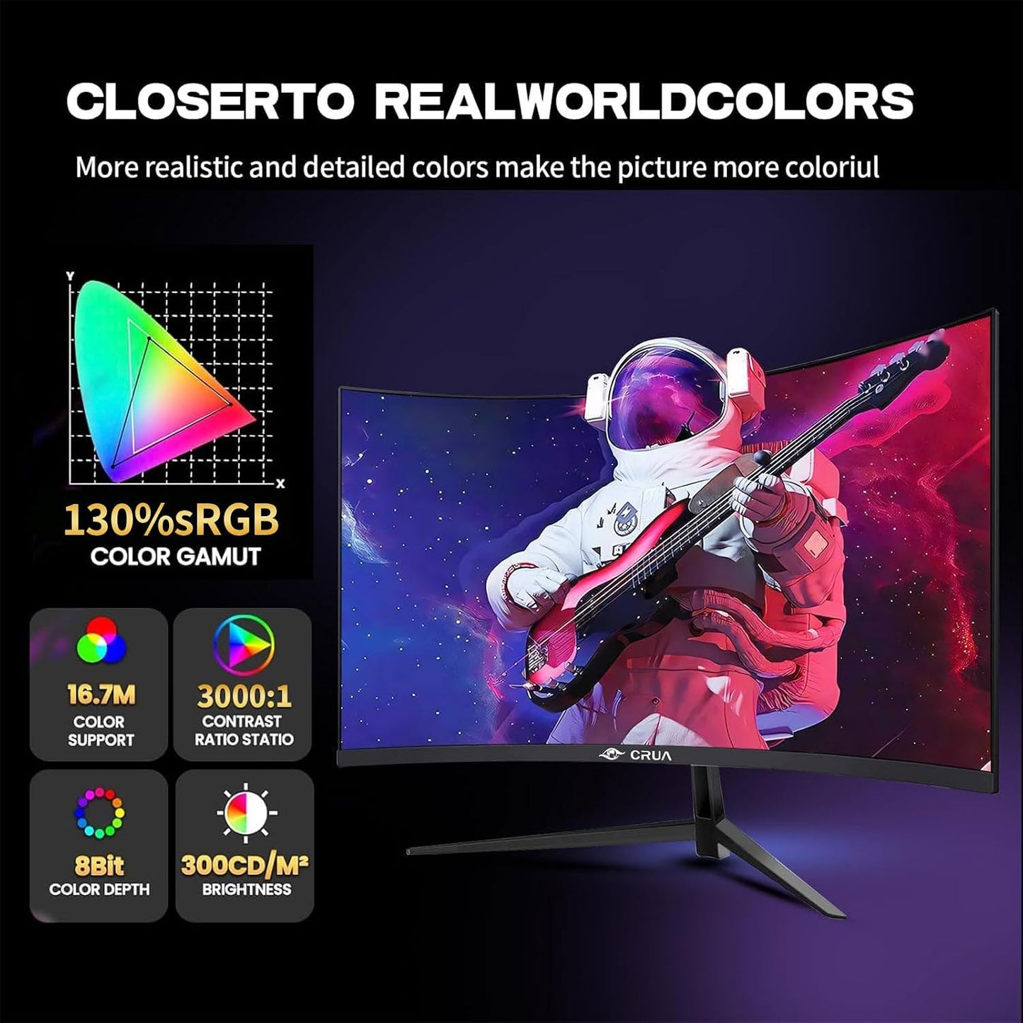 24 Inch Curved Gaming Monitor, 180Hz/200Hz FHD 1080P, 1Ms Response, AMD Freesync, Eye-Care Flicker-Free, Frameless Esports Display with HDMI & DP, VESA Wall Mount – Black