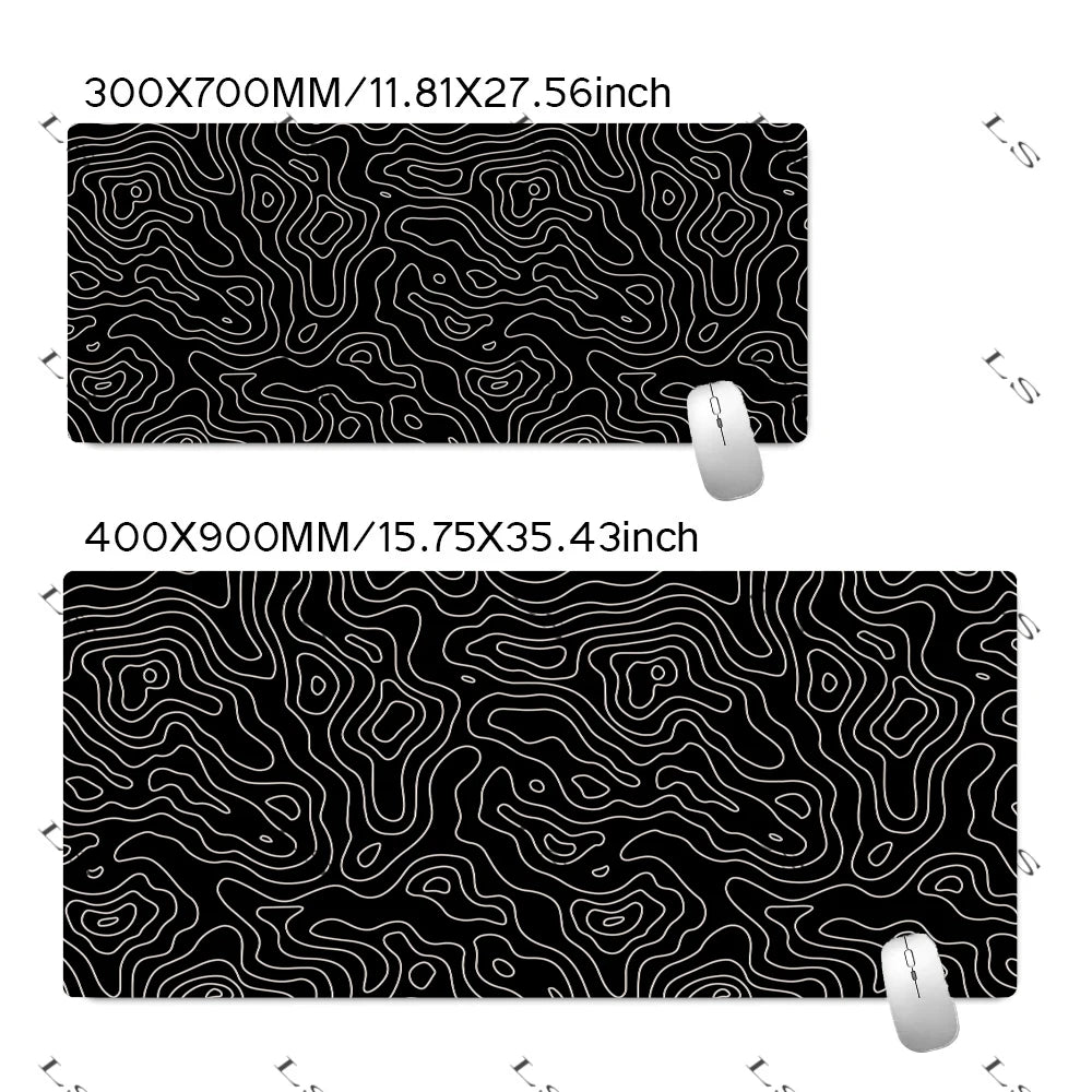 Black White Topographic Map XXL Mouse Pad Computer Keyboard Pad Mouse Mat Gamer Soft Office Carpet Table Mat Desktop Mousepad