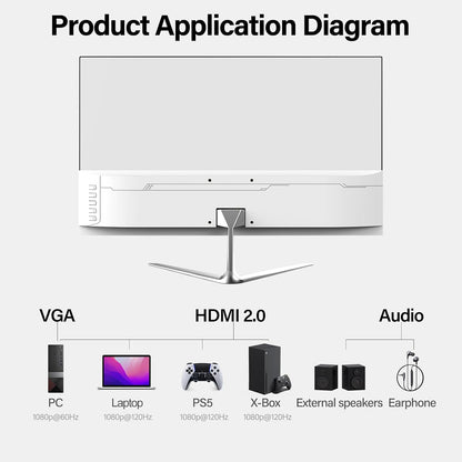 24 Inch Curved Gaming Monitor, Built-In Speakers, 120Hz, 1920X1080P Full HD, 98% Srgb, 3000R Curvature, HDMI & VGA Ports, White PC Monitor
