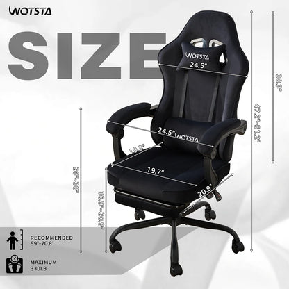 Gaming Chair for Adults, Ergonomic Gaming Chair with Footrest, Lumbar Support and Headrest, Adjustable Height Computer Chairs Gaming, Fabric Gamer Chair for Home Office, Black