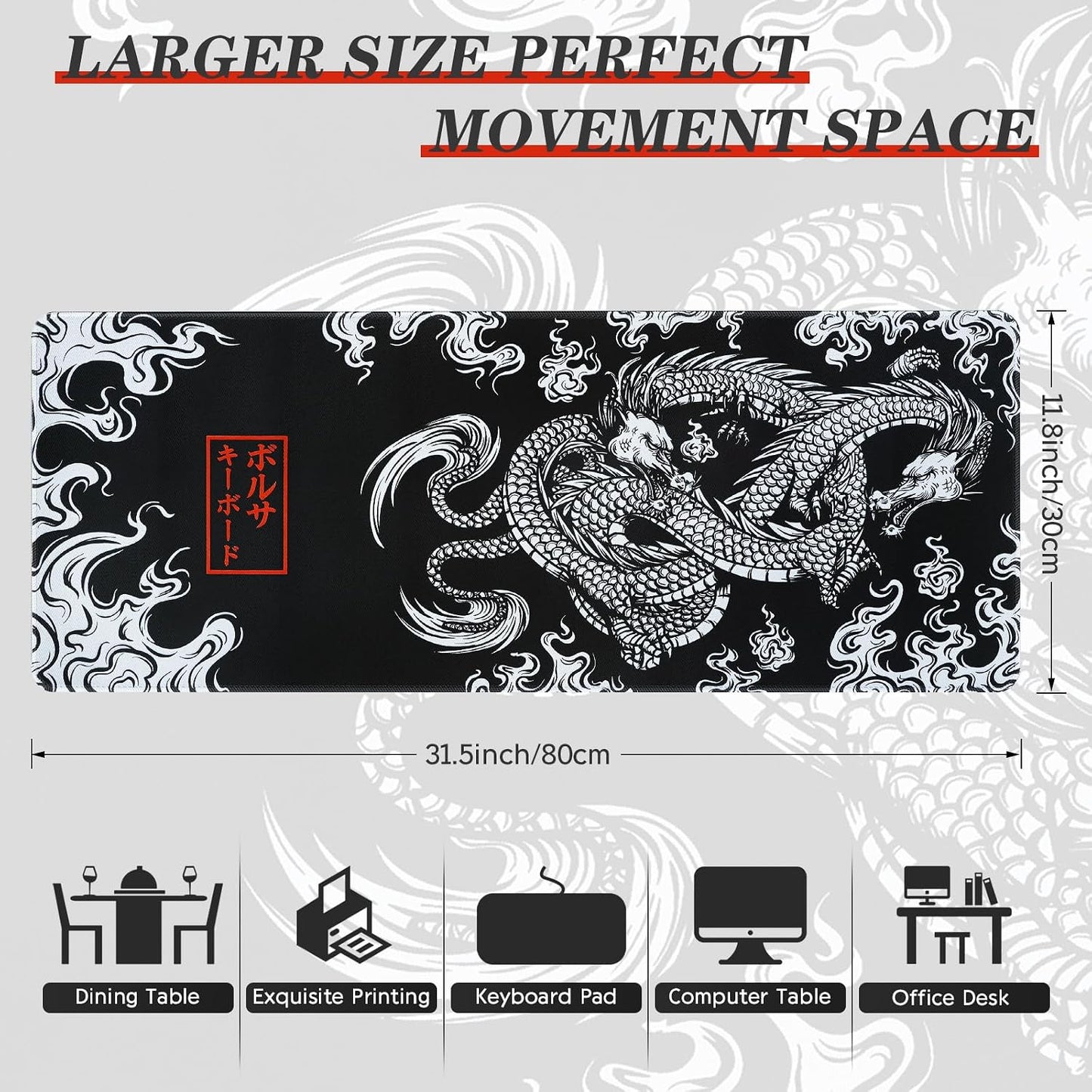 Gaming Mouse Mat Large Mouse Pad (31.5" X 11.8") Washable Laptop Desk Pad, Japanese Keyboard Pad, Non-Slip Rubber Base Desk Mat for Macbook, PC, Laptop, Office