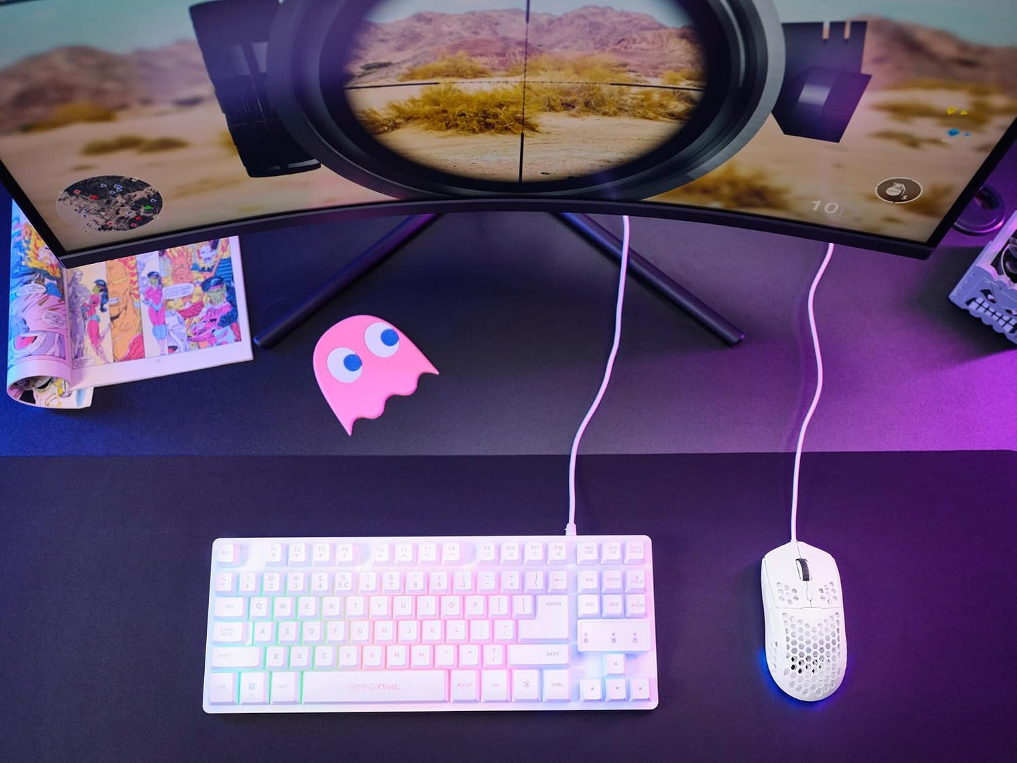 Helox USB White Gaming Mouse Superlight 65G | Adjustable DPI (200-6400), Optical Sensor, 6 Programmable Buttons, RGB LED Lighting, Gaming PC Gaming Laptop Macbook