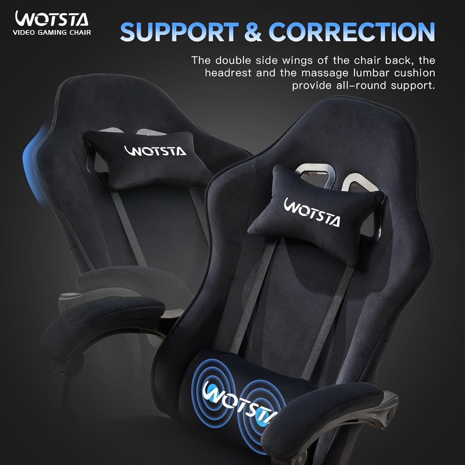Gaming Chair for Adults, Ergonomic Gaming Chair with Footrest, Lumbar Support and Headrest, Adjustable Height Computer Chairs Gaming, Fabric Gamer Chair for Home Office, Black