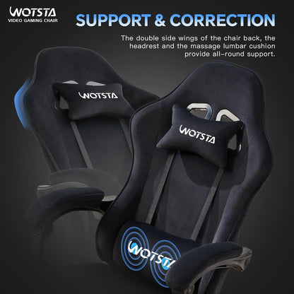 Gaming Chair for Adults, Ergonomic Gaming Chair with Footrest, Lumbar Support and Headrest, Adjustable Height Computer Chairs Gaming, Fabric Gamer Chair for Home Office, Black