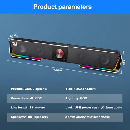 GS570 Darknets Support Bluetooth Wireless Aux 3.5 Surround RGB Speakers Column Sound Bar for Computer PC Loudspeakers