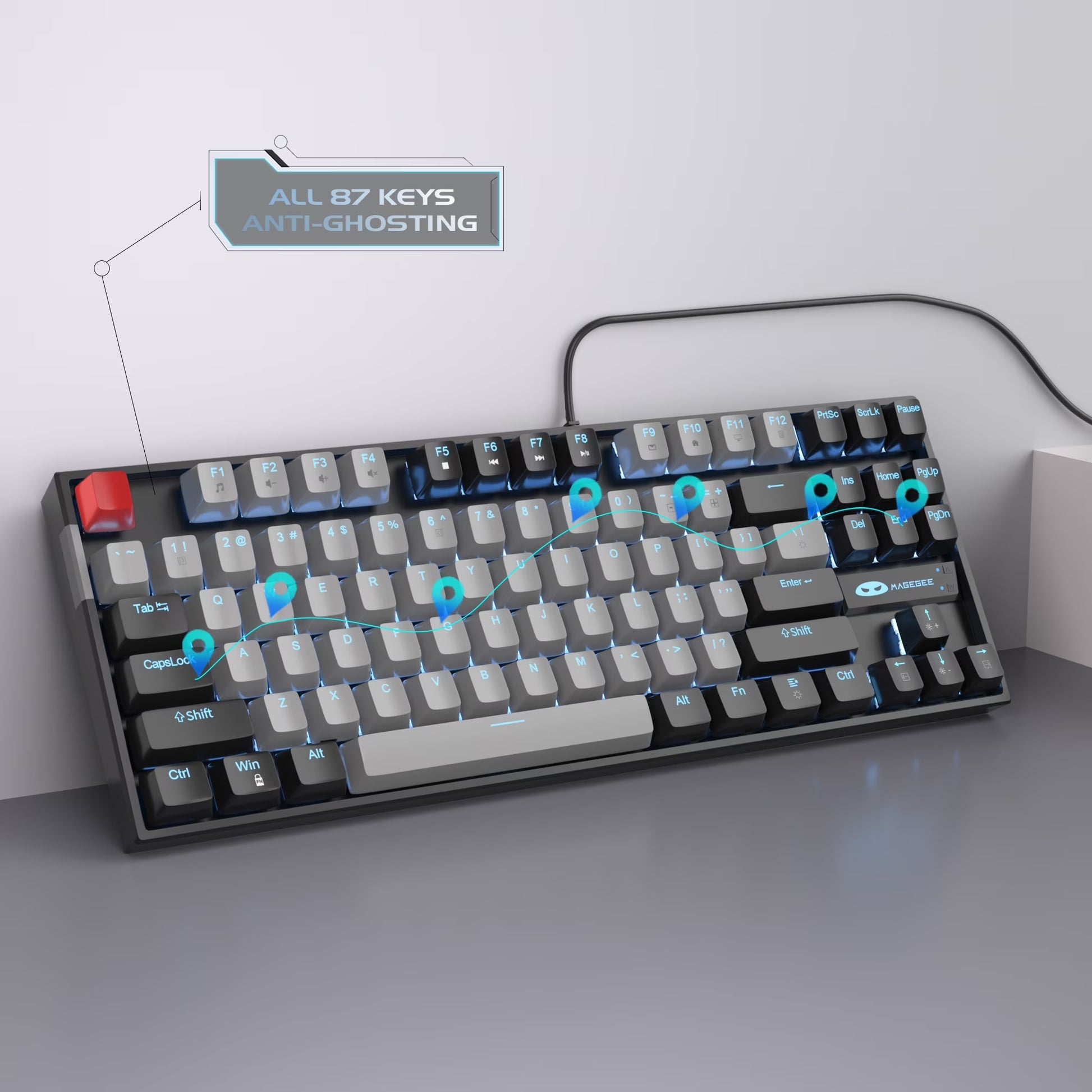 Backlit USB Type a Gaming Keyboard, Black & Gray
