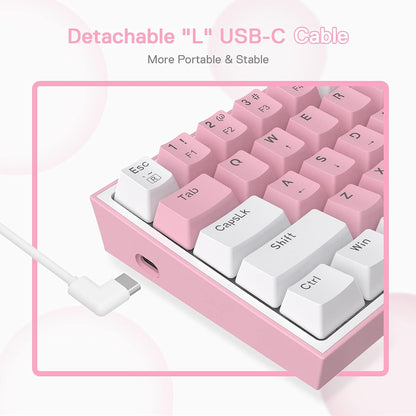 K617 60% Wired RGB Gaming Keyboard, 61 Keys Compact Mechanical Keyboard W/White & Pink Mixed-Colored Keycaps, Linear Red Switch, Pro Driver Support