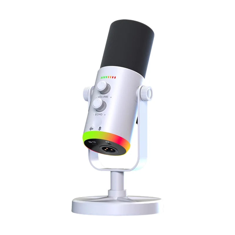 B29C-Condenser MIC USB Dynamic RGB Gaming Microphone for Computer for Podcast Live Streaming Gaming White