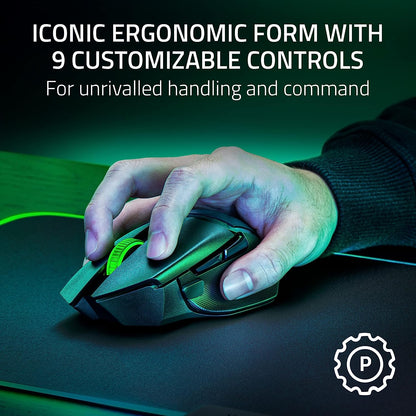 Razer Basilisk V3 X Hyperspeed - Customizable Wireless Gaming Mouse (Iconic Ergonomic Form with 9 Customisable Controls, Hyperspeed Wireless, 5G Advanced 18K Optical Sensor, Chroma RGB) Black
