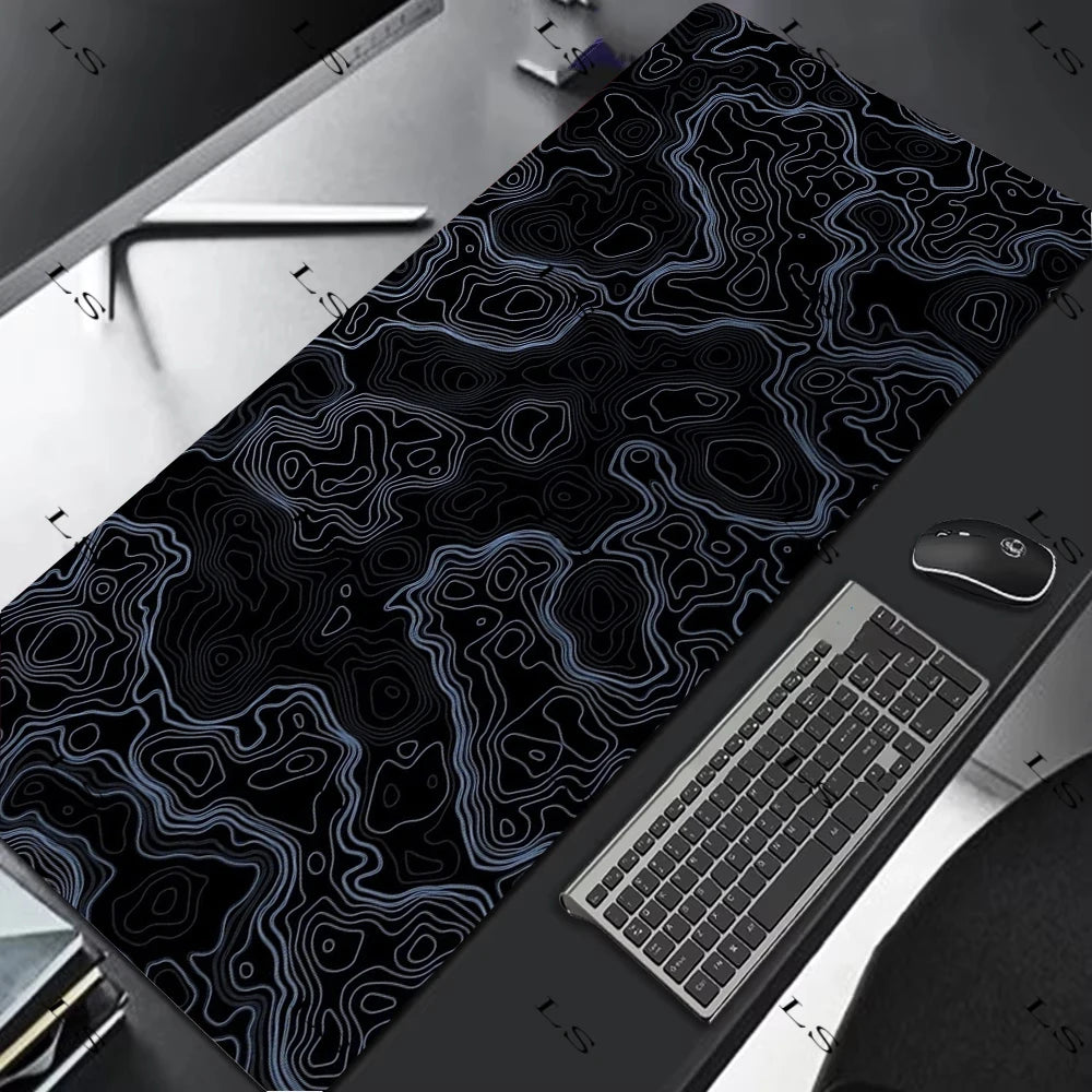 Black White Topographic Map XXL Mouse Pad Computer Keyboard Pad Mouse Mat Gamer Soft Office Carpet Table Mat Desktop Mousepad
