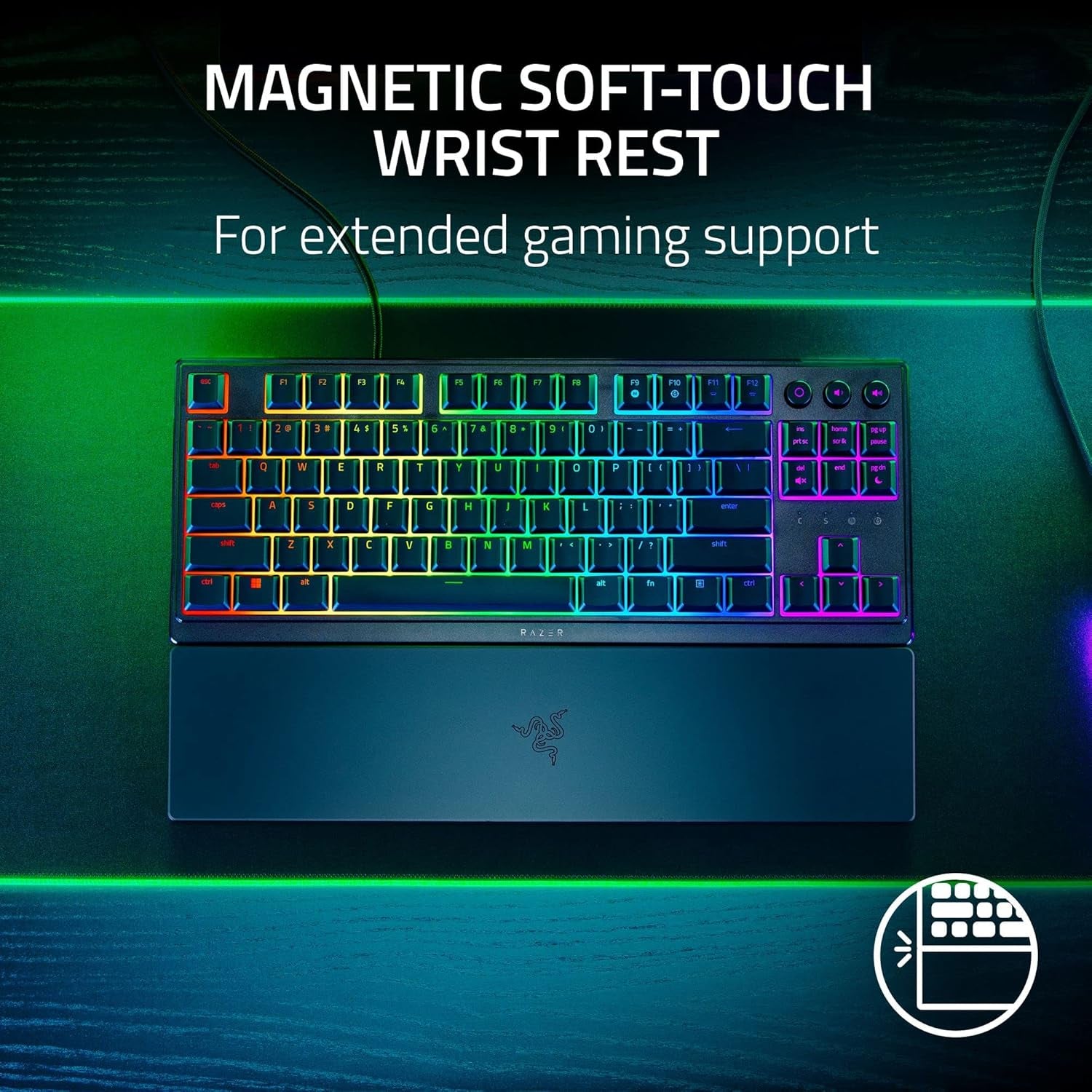 Razer Ornata V3 Tenkeyless - Compact Low Profile Gaming Keyboard (Mecha-Membrane Switches, Uv-Coated Keycaps, Backlit Dedicated Media Keys, Magnetic Soft-Touch Wrist Rest) US Layout | Black