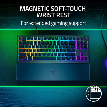 Razer Ornata V3 Tenkeyless - Compact Low Profile Gaming Keyboard (Mecha-Membrane Switches, Uv-Coated Keycaps, Backlit Dedicated Media Keys, Magnetic Soft-Touch Wrist Rest) QWERTY UK Layout | Black