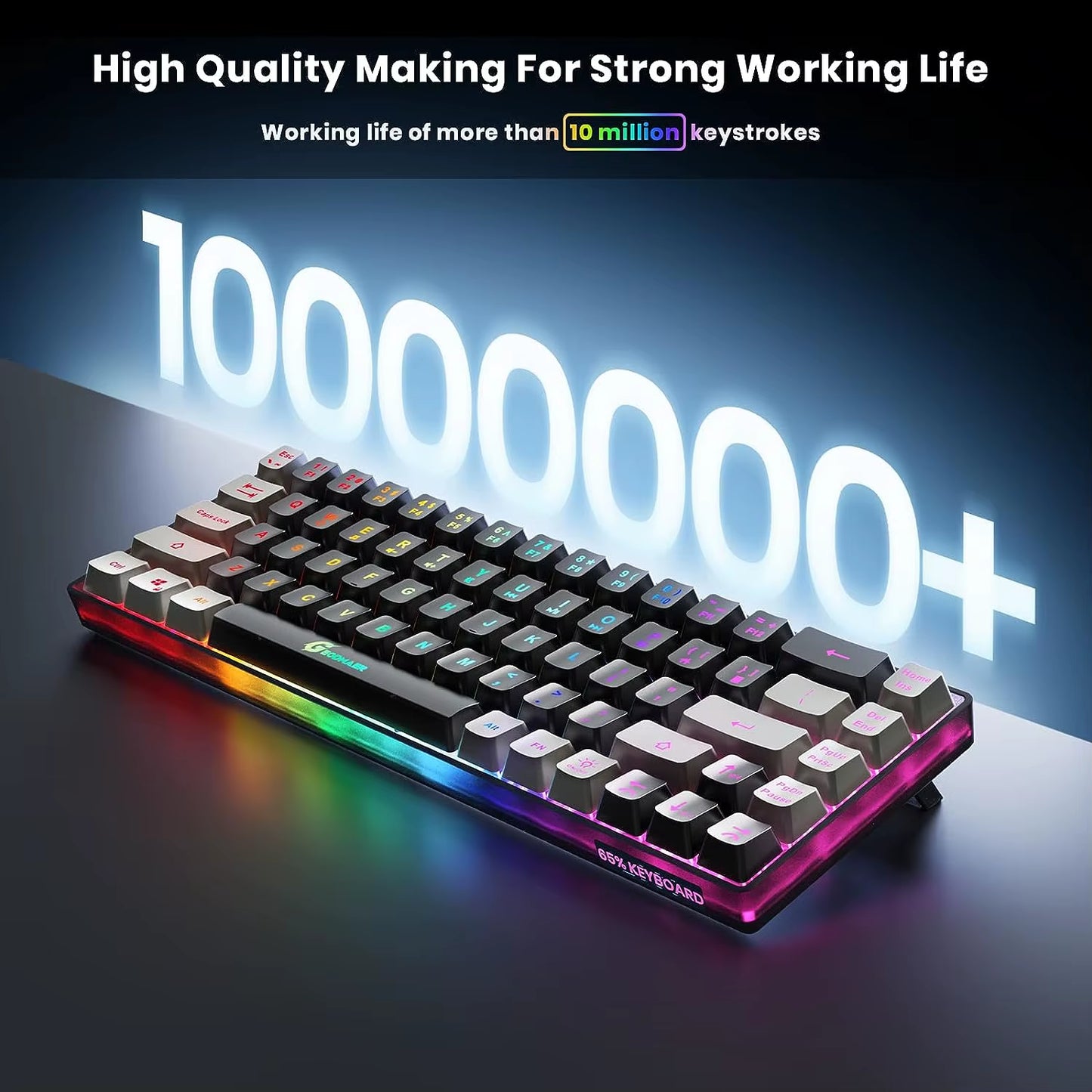 Wireless Gaming Keyboard Rechargeable Backlit Gaming Keyboard 68 Keys English/Spanish Layout 2.4G Keyboard for PC