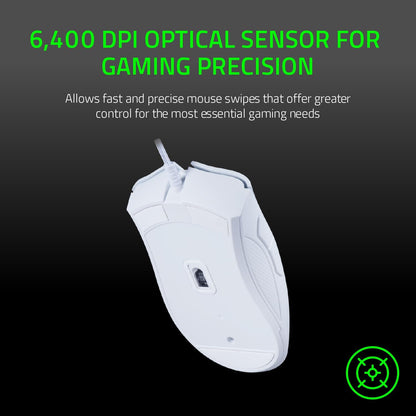 Razer Deathadder Essential (2021) - Wired Gaming Mouse (Optical Sensor, 6400 DPI, 5 Programmable Buttons, Ergonomic Form Factor) White