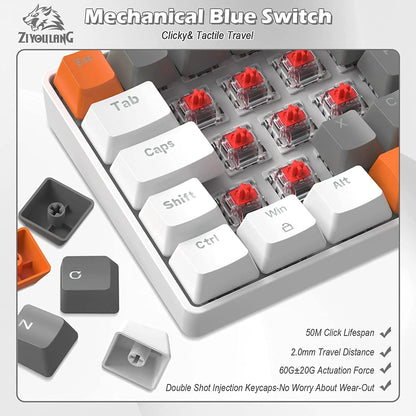 T60PRO 60% Mechanical Keyboard and Mouse Combo+Coiled USB C Cable, Compact RGB LED Backlit Keyboard, Linear Red Switch, 6400 DPI Programmable RGB Mouse for PC Mac Gamer(Grey&White)