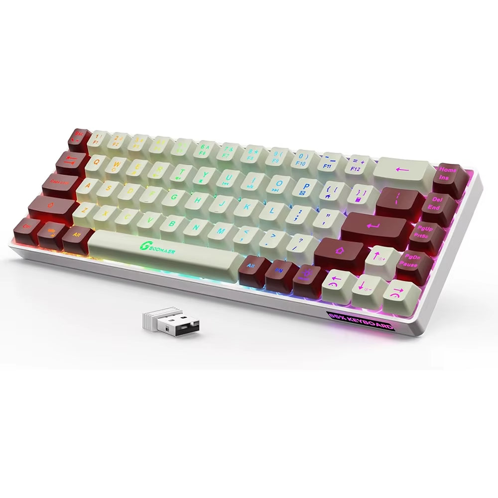 Wireless Gaming Keyboard Rechargeable Backlit Gaming Keyboard 68 Keys English/Spanish Layout 2.4G Keyboard for PC