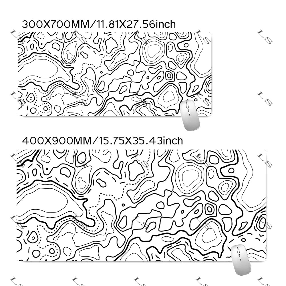 Black White Topographic Map XXL Mouse Pad Computer Keyboard Pad Mouse Mat Gamer Soft Office Carpet Table Mat Desktop Mousepad