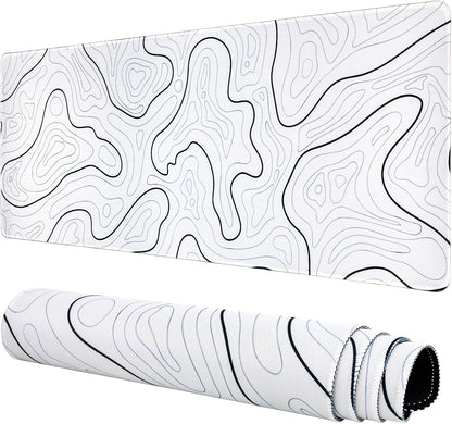 Large Gaming Mouse Pad, Topographic Mouse Mat for Gaming Mousepad Office, Long XL Mouse Pads Keyboard Pad for Computer Laptop 31.5''X11.8'' Desk Mat (White)