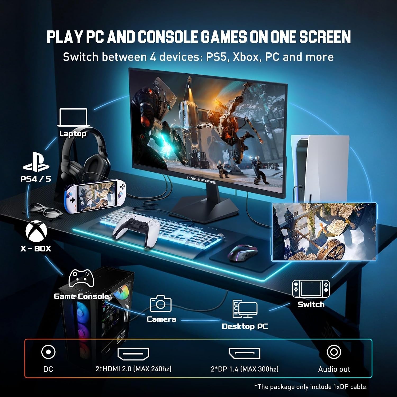 25 Inch 300Hz Gaming Monitor, Full HD 1080P Fast IPS, 1Ms MPRT, Adaptive-Sync, DCI-P3 90%, Srgb 120%, HDR, Anti-Bluelight, HDMI 2.0 & DP1.4, Eye Care, VESA 75X75 (MFG25X1 Pro)