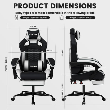 Ergonomic Gaming Chair for Adult, Comfortable Desk Chair with Massage, Comfy Headrest and Lumbar Support Pc Office Chairs with Footrest, Height Adjustable Rotating Task Chairs