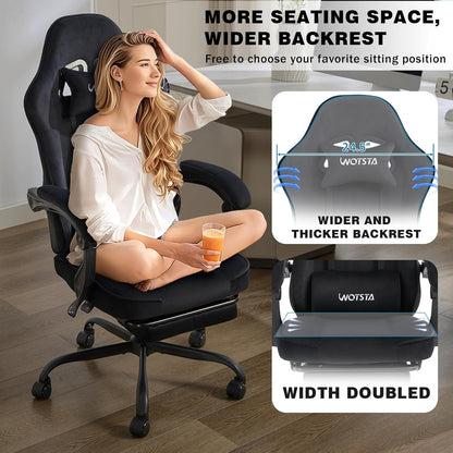 Gaming Chair for Adults, Ergonomic Gaming Chair with Footrest, Lumbar Support and Headrest, Adjustable Height Computer Chairs Gaming, Fabric Gamer Chair for Home Office, Black