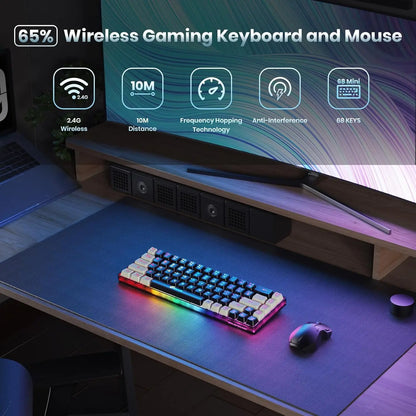 65% Compact Wireless Gaming Keyboard, Rgb Backlit, 2.4G Wireless, 2000Mah Long Battery,Quiet Membrane, Portable for Gaming