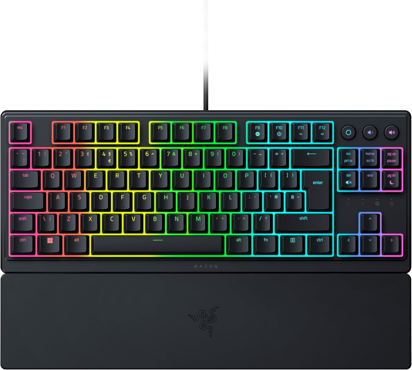 Razer Ornata V3 Tenkeyless - Compact Low Profile Gaming Keyboard (Mecha-Membrane Switches, Uv-Coated Keycaps, Backlit Dedicated Media Keys, Magnetic Soft-Touch Wrist Rest) QWERTY UK Layout | Black