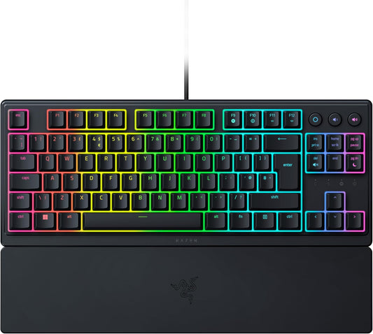 Razer Ornata V3 Tenkeyless - Compact Low Profile Gaming Keyboard (Mecha-Membrane Switches, Uv-Coated Keycaps, Backlit Dedicated Media Keys, Magnetic Soft-Touch Wrist Rest) QWERTY UK Layout | Black
