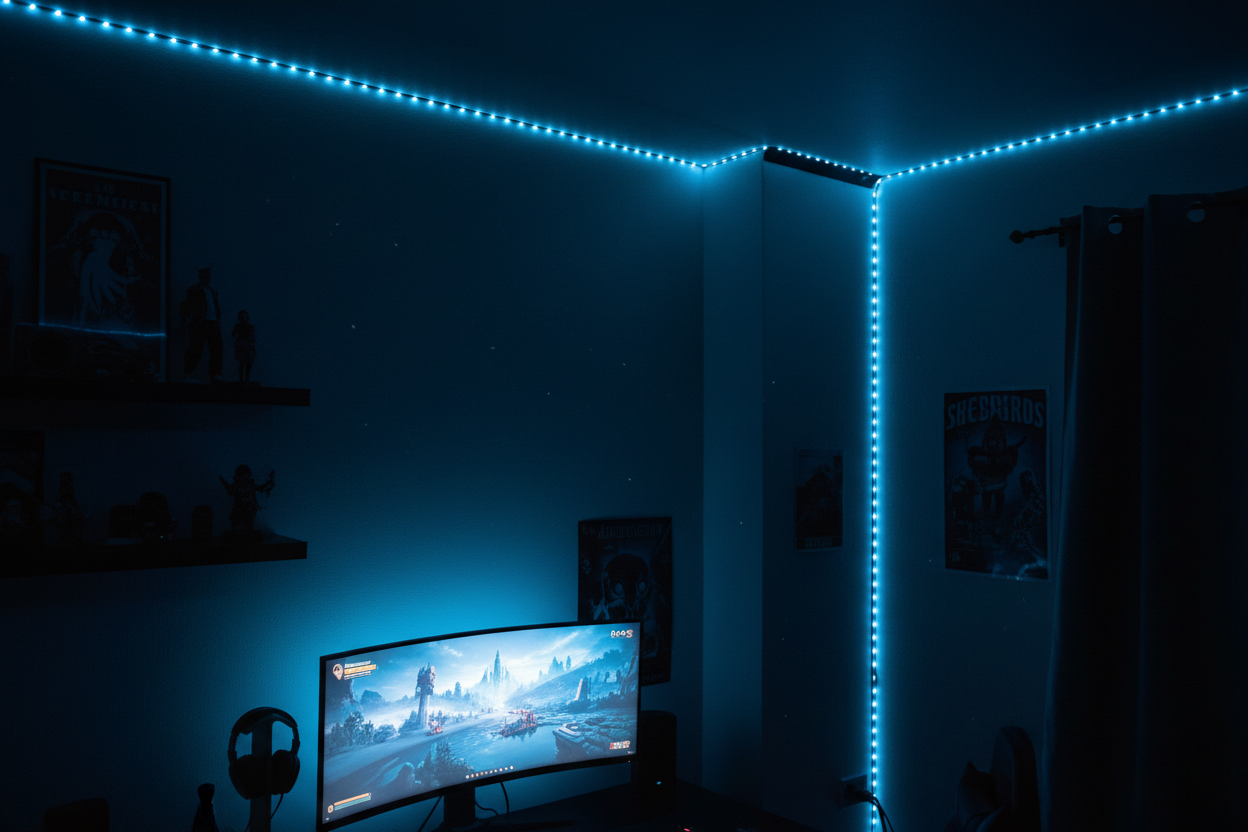 Cozy Blue LED Gaming Room