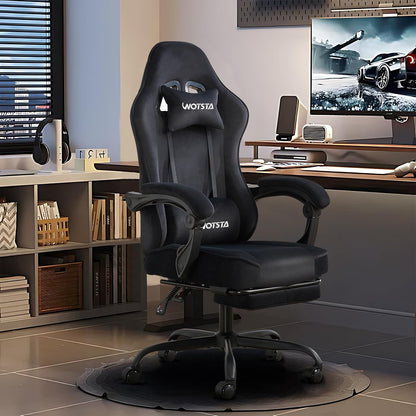 Gaming Chair for Adults, Ergonomic Gaming Chair with Footrest, Lumbar Support and Headrest, Adjustable Height Computer Chairs Gaming, Fabric Gamer Chair for Home Office, Black