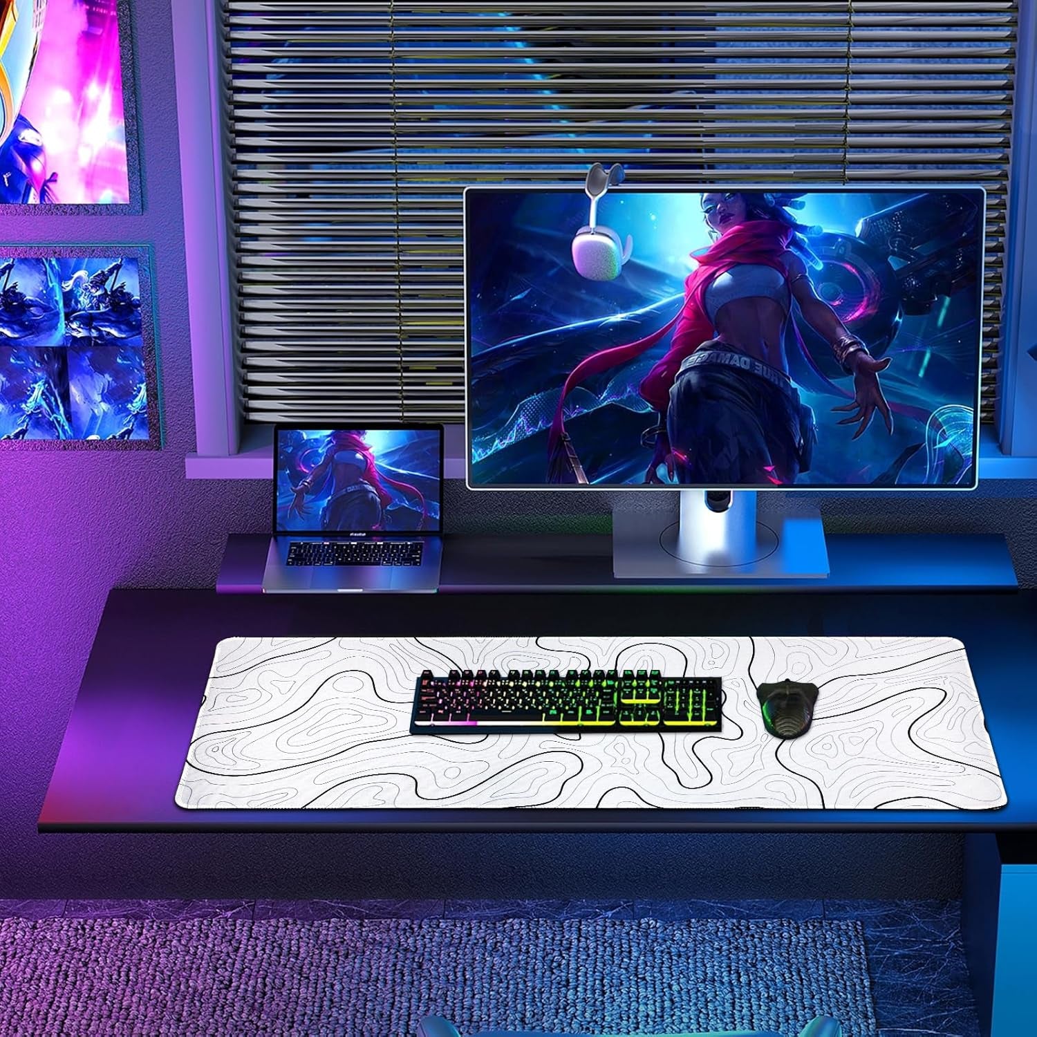 Large Gaming Mouse Pad, Topographic Mouse Mat for Gaming Mousepad Office, Long XL Mouse Pads Keyboard Pad for Computer Laptop 31.5''X11.8'' Desk Mat (White)