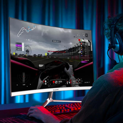 24 Inch Curved Gaming Monitor, Built-In Speakers, 120Hz, 1920X1080P Full HD, 98% Srgb, 3000R Curvature, HDMI & VGA Ports, White PC Monitor