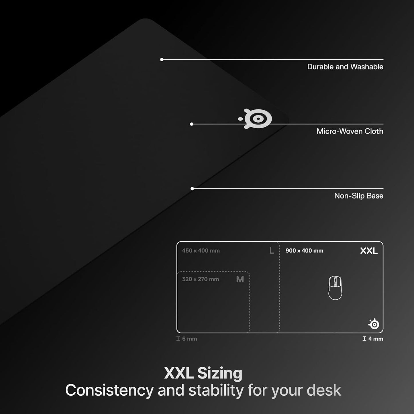 Steelseries Qck XXL - Gaming Mousepad - Fabric - Rubber Backing - Black (900Mm X