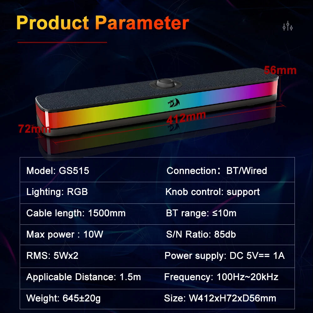 NEO GS515 USB RGB Desktop Soundbar 2.0 Channel Stereo Computer Speakers Support Bluetooth Wireless for PC Loudspeakers