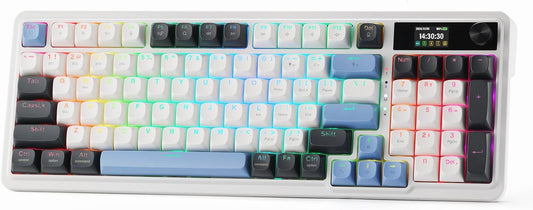 K719 Wireless Gasket Gaming Keyboard W/Hype Screen & Knob, 95 Keys Mechanical Keyboard, Easy-Control 1.14’’ TFT Info Display, 5-Layer Noise Dampener, round PBT Keycaps, Mint Mambo Switch | Easy-Control LED Info Display, 0-Delay Tri-Mode, Cushioned 5-Layer Noise Dampening for Creamy Thocky Sound, Practical 95 Keys